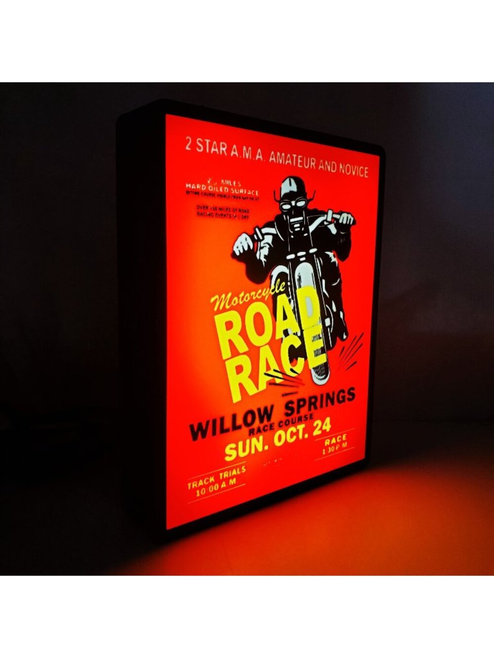 Retro Willow Springs Motorcycle Road Race Light Box – Retro AMA Sign – 7.5" x 9.